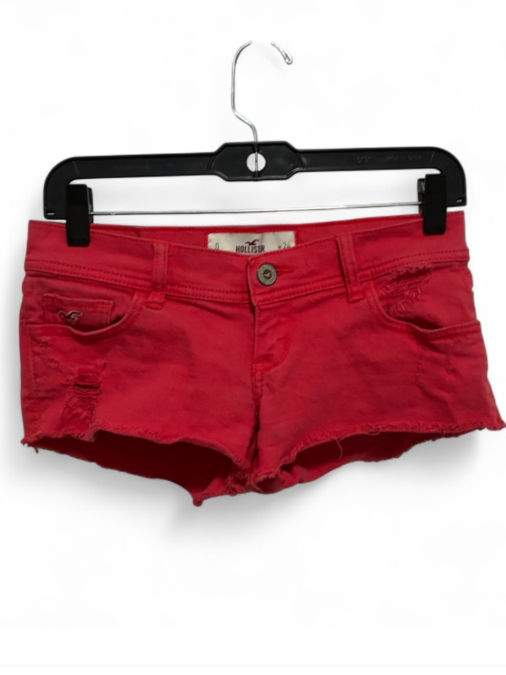 Y2K Hollister Low Rise Bright Red Denim Frayed Hems Shorts